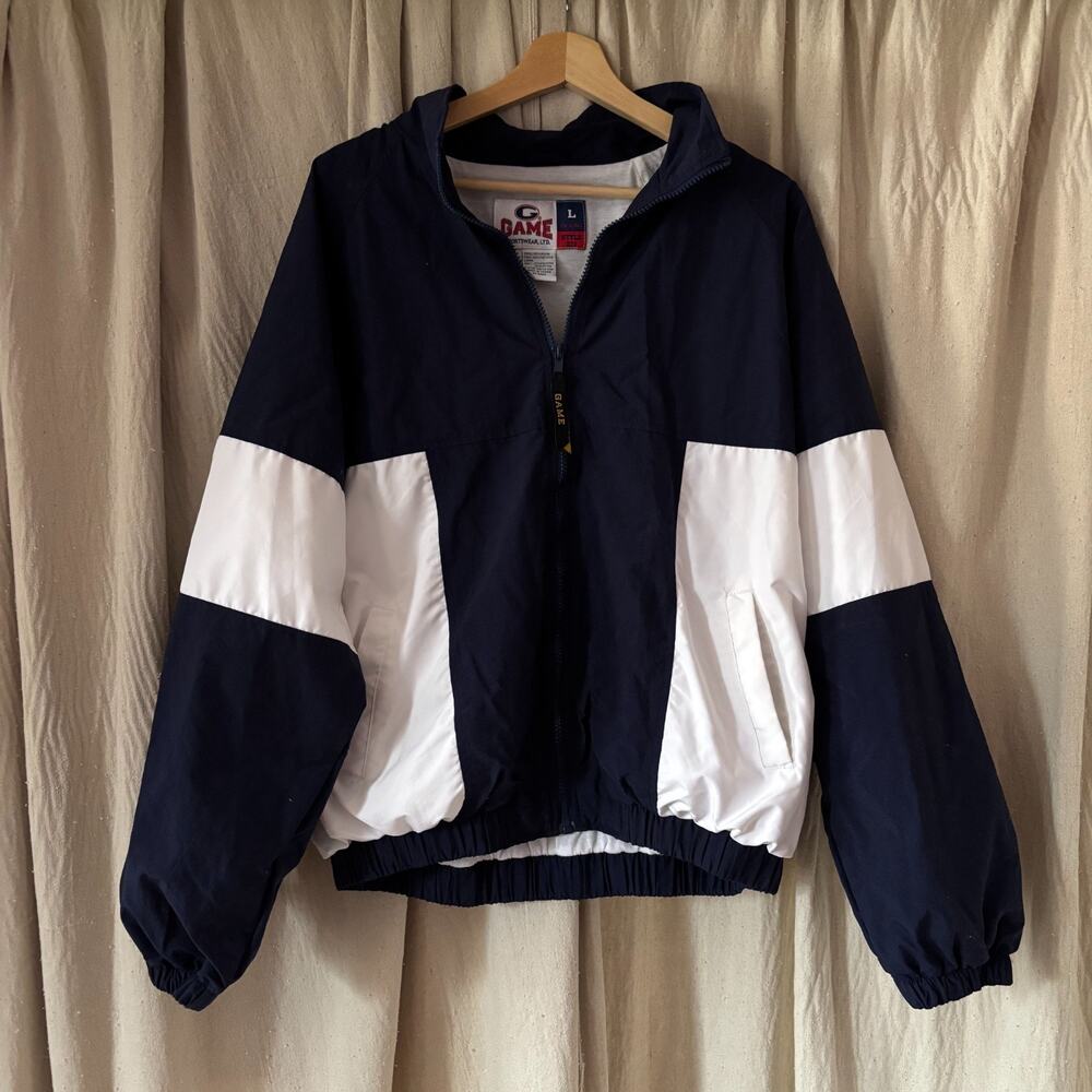 Vintage Game Sportswear Windbreaker Jacket Men's L‎ Navy White Colorblock 90s